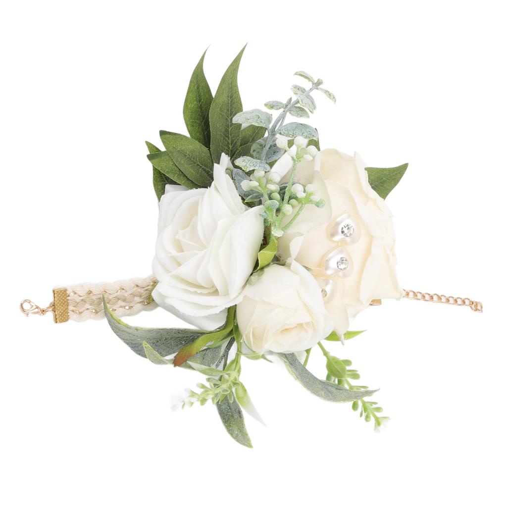 Wrist Corsages for Wedding Bride Wrist Flower Decorative White Roses and Green Leaves for Prom