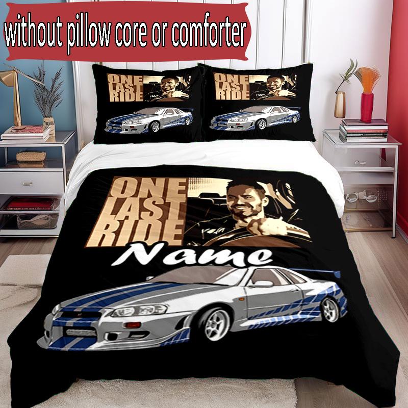 3pcs Duvet Cover Set (1*Duvet Cover + 2*Pillowcase, Without Core), Custom Name Fast & Furious Pattern Bedding Set, Home Bedroom Decor Gift