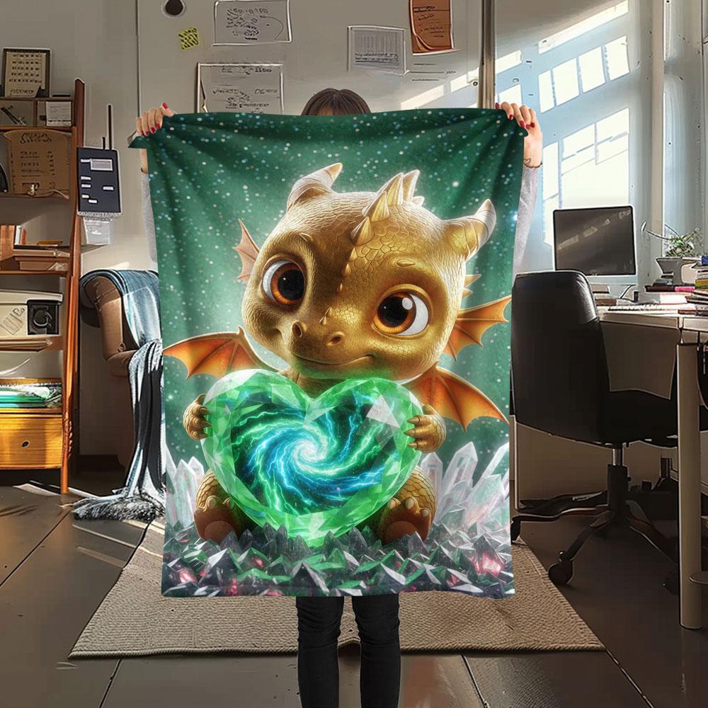 1Pc LovingDragon Print Flannel Blanket, High quality Comfortable for All Seasons, Home Decor, Warmth and Comfort, Perfect for Christmas Gifts