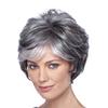 Synthetic Natural Mommy Wig with Bangs Grey Black Short Wigs for Women Older Lady Hairstyle Halloween Costume Wigs for Mother