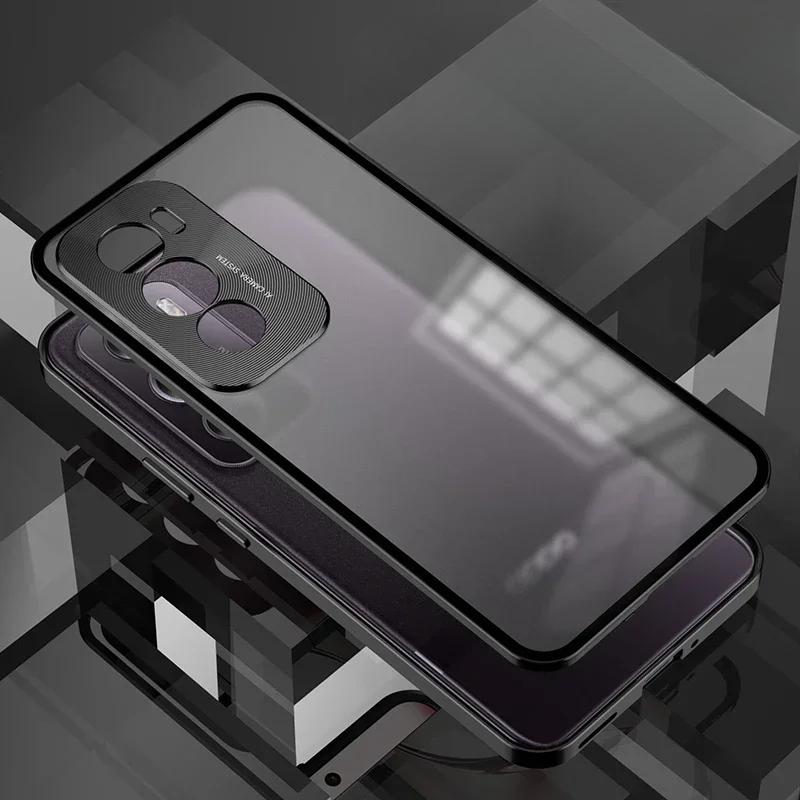 Ударопрочный чехол для телефона OPPO Reno 12 Pro, алюминиевый сплав, металлический каркас, матовая прозрачная акриловая задняя крышка для Reno 12Pro