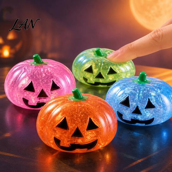 Classroom Stress Toy 1/2/3Pcs Halloween Pumpkin Relief Toy, Creepy Head Squeeze Decompression Glitter Ball for Kids Adults, Party Favors