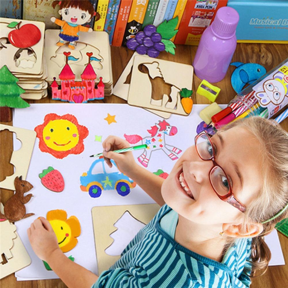 Hollowed Out Template Wooden Painting Stencils Painting Template for 60Pcs/set Artistic Fun