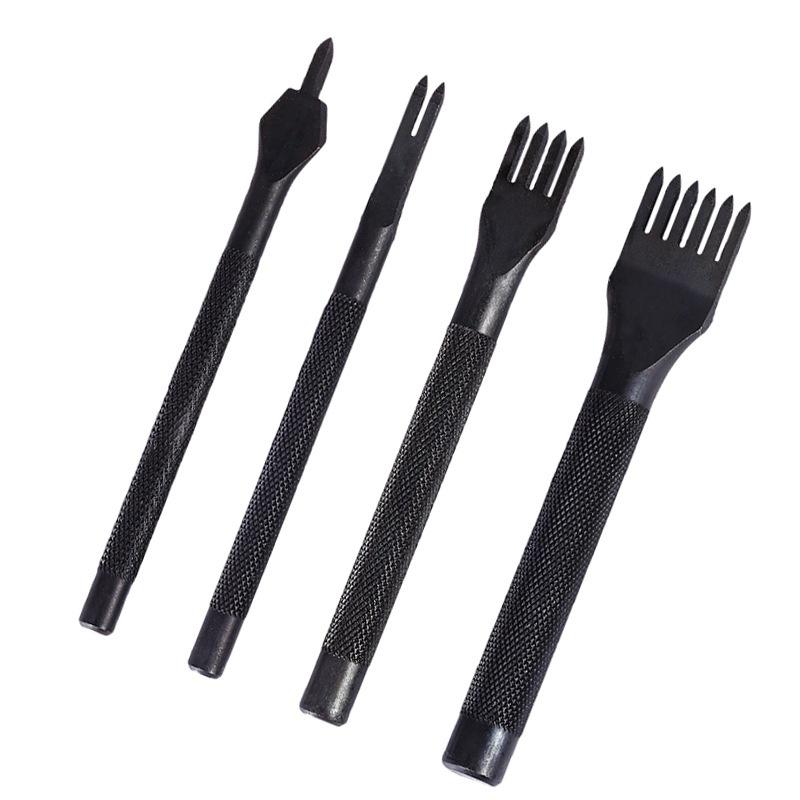 4Pcs/Set 1/2/4/6 Prong Leather Punch Chisel Hole Punches Stitching Craft Tools 3mm/4mm/5mm