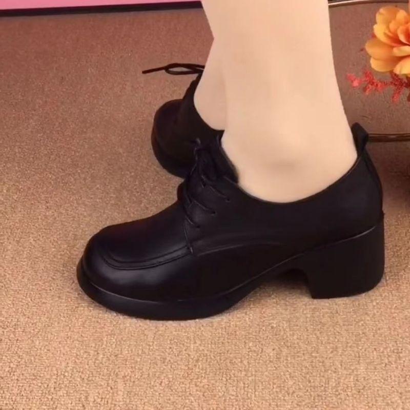 Туфли Maogu с круглым носком на высоком каблуке, черные, на шнуровке, женские, из мягкой кожи, всесезонная обувь, весна-осень 2024 г., новинка