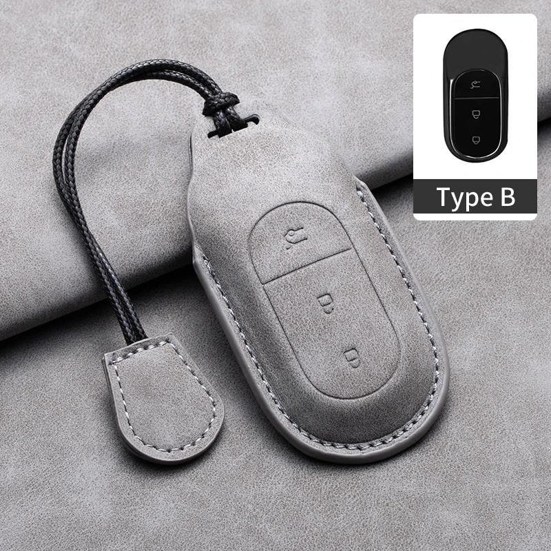 Leather Car Remote Key Case Cover for Leapmotor T03 S01 C11 for Leapmotor C01 T03 S01 C11 2023 Auto Key Shell Fob Keychain