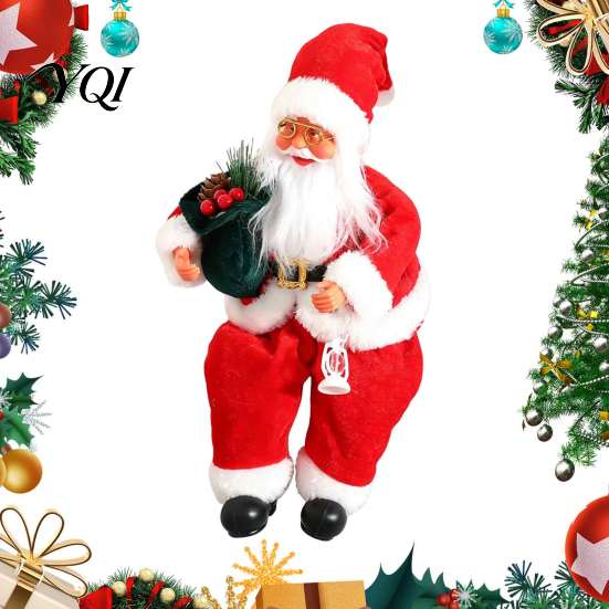 Festive Indoor Holiday Accents Plush Santa Claus Figurine, 11.81 Inch Christmas Sitting Fabric Tabletop Ornaments for Home Doll Decoration And