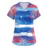 Women's Short Sleeve Independence Day Printed V-Neck Pocket Workwear Top