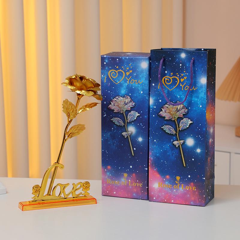 Роза из 24-каратной золотой фольги Светящийся букет: Сохраненные искусственные цветы на День святого Валентина, День матери и дни рождения
