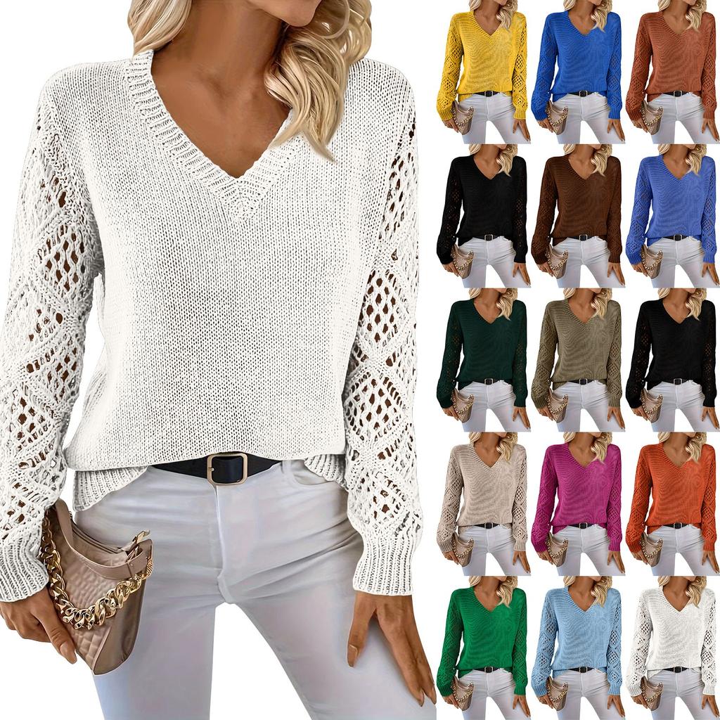 Women's Fashion Casual V-Neck Long Sleeve Loose Personalized Solid Color Sweater