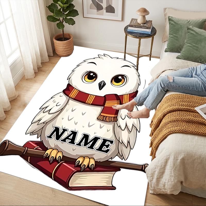 Custom Name Owl Art Living Room Non-Slip Area Rug Soft Carpet for Bedroom Kids Playroom Sofa Office Home Decor Doormat