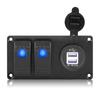 2 Gang 1224V Blue LED Rocker Switch Panel with 3.1A Dual USB Port for Car RV Marine Boat