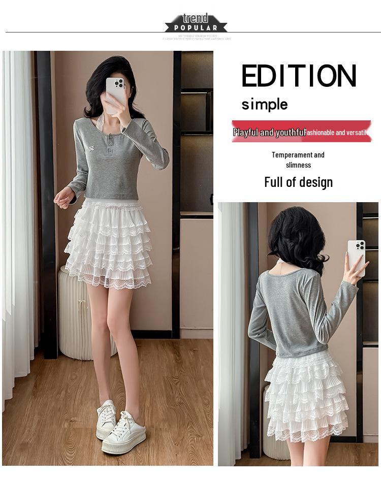 Комплект платья-двойки с длинным рукавом в корейском стиле для начала осени