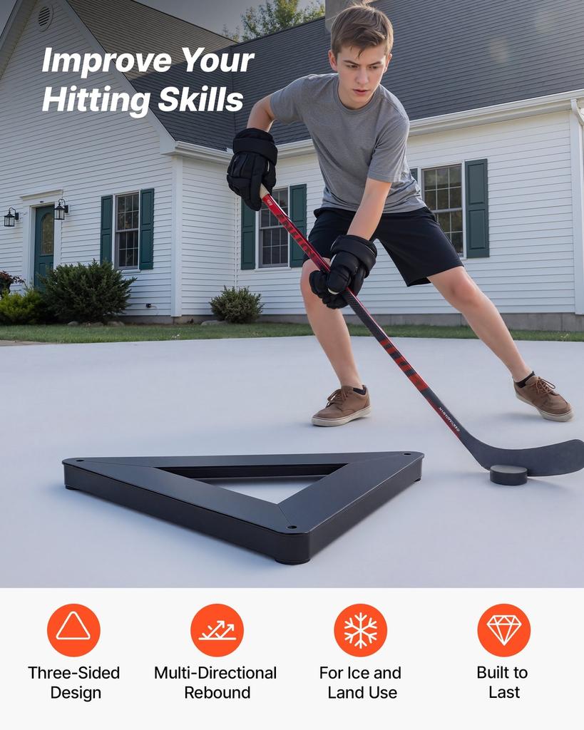 Triangle Hockey Passer, Heavy-Duty Multi-Angle Rebounder, Hockey Passing Aid, Passing & Stick Handling Trainer, Off-Ice & On-Ice Portable Equipment,