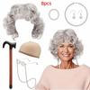 5/6/8pcs Funny Grandma Gray Wig Hairpiece Halloween Costume Set  Costume Party