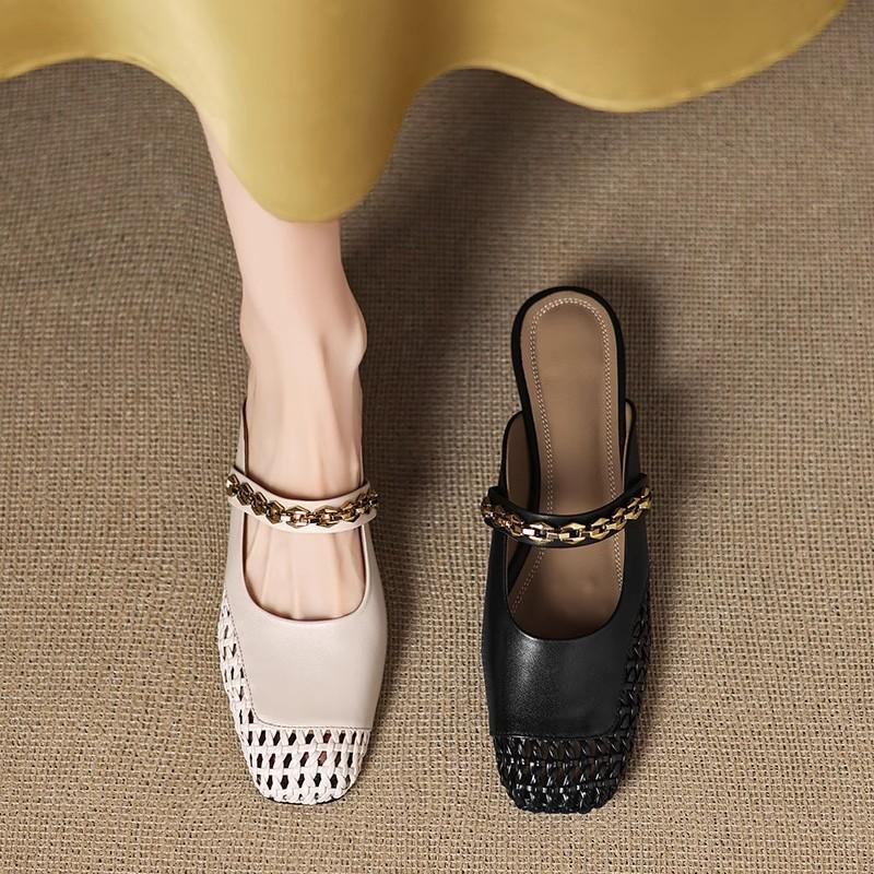 Baotou Half Slippers Women's Spring and Summer New Versatile Woven Hollow Outer Sandals