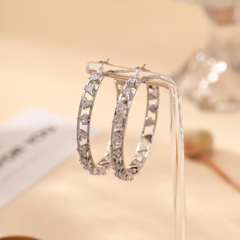 S925 Sterling Silver Full Paved Zircon Large Hoop Earrings Sparkly Circle Earrings Fashion Statement Jewelry For Women Party