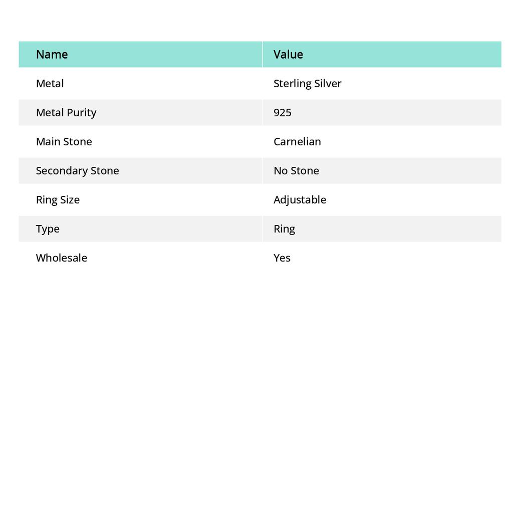 Natural Orange Carnelian Gemstone 925 Sterling Silver Ring Size Adjustable C9v04