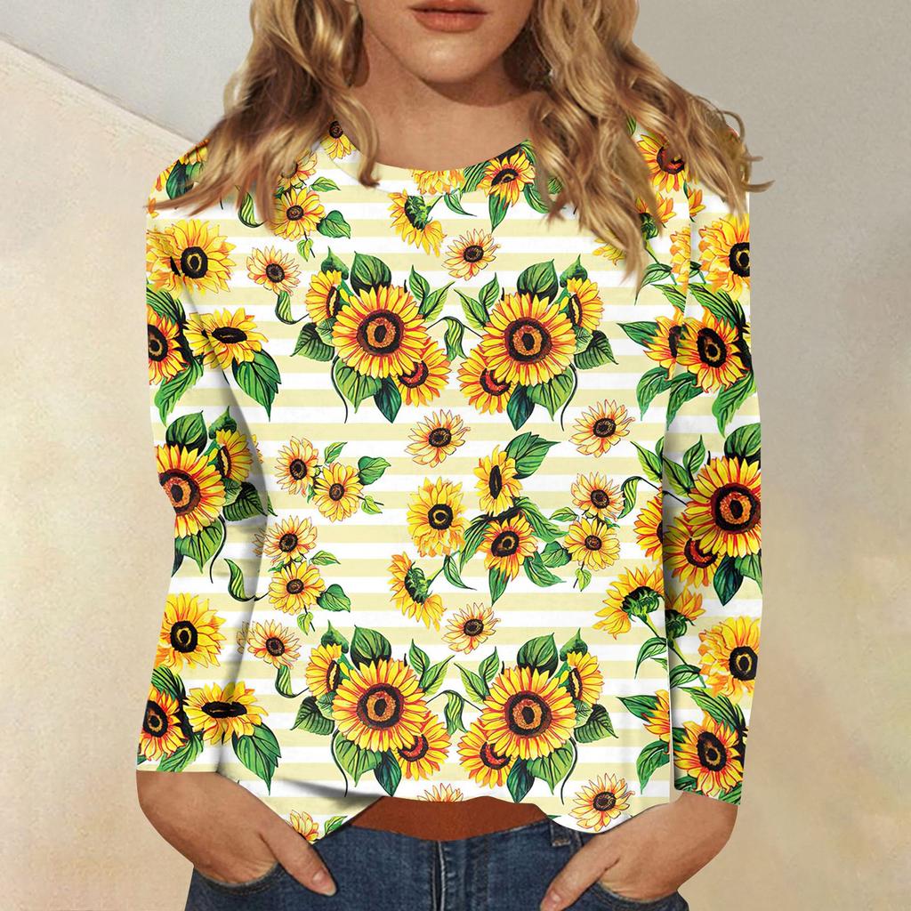 Женская модная повседневная футболка с круглым вырезом и длинным рукавом с принтом, топ