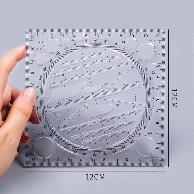 Multifunction Rotatable Drawing Template Art Design Construction Architect Stereo Geometry Circle Drafting Measuring Scale Ruler