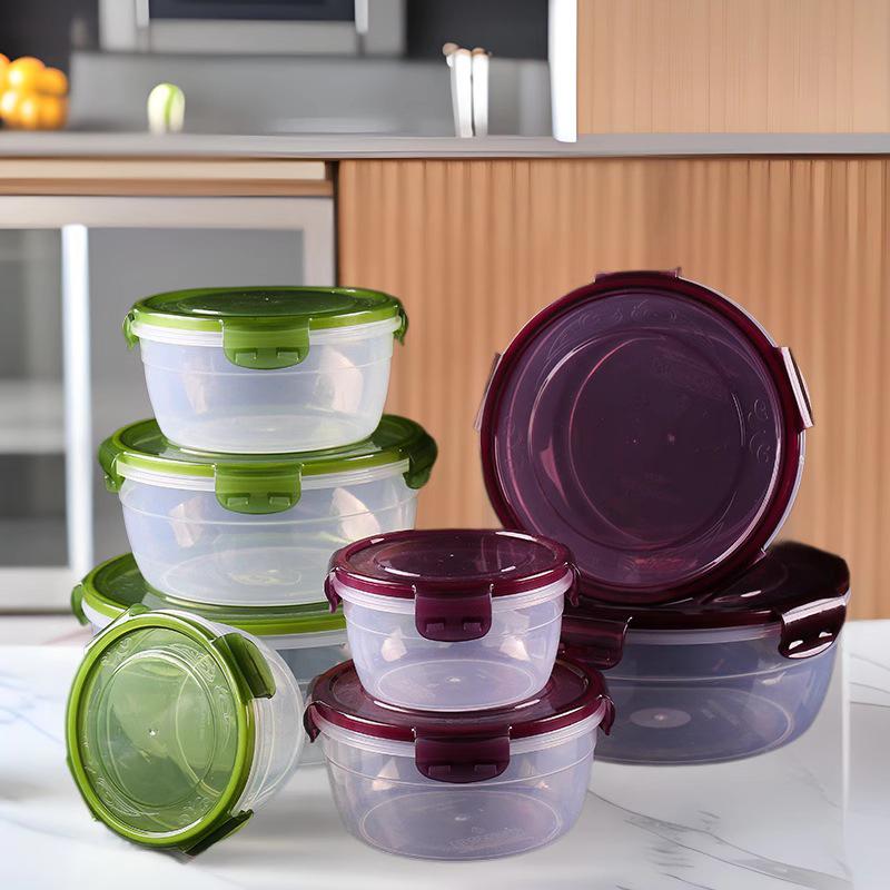 Round Plastic Bento Lunch Box Set - Microwave & Fridge Safe, Sealable Food Storage Containers