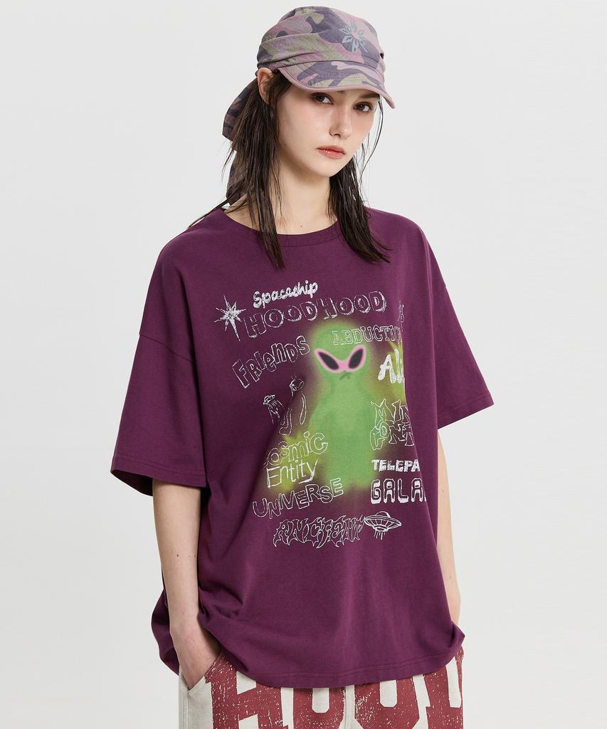 HOODHOOD Spray Alien Short Sleeve T-Shirt Purple