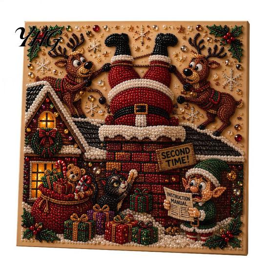 DIY Rhinestone Art Projects Christmas Faux Pearl Kit, Painting 8" x 8", Cartoon Framed Canvas Wall Crafts Snowman Animal Diamond Craft Kit for Adults,