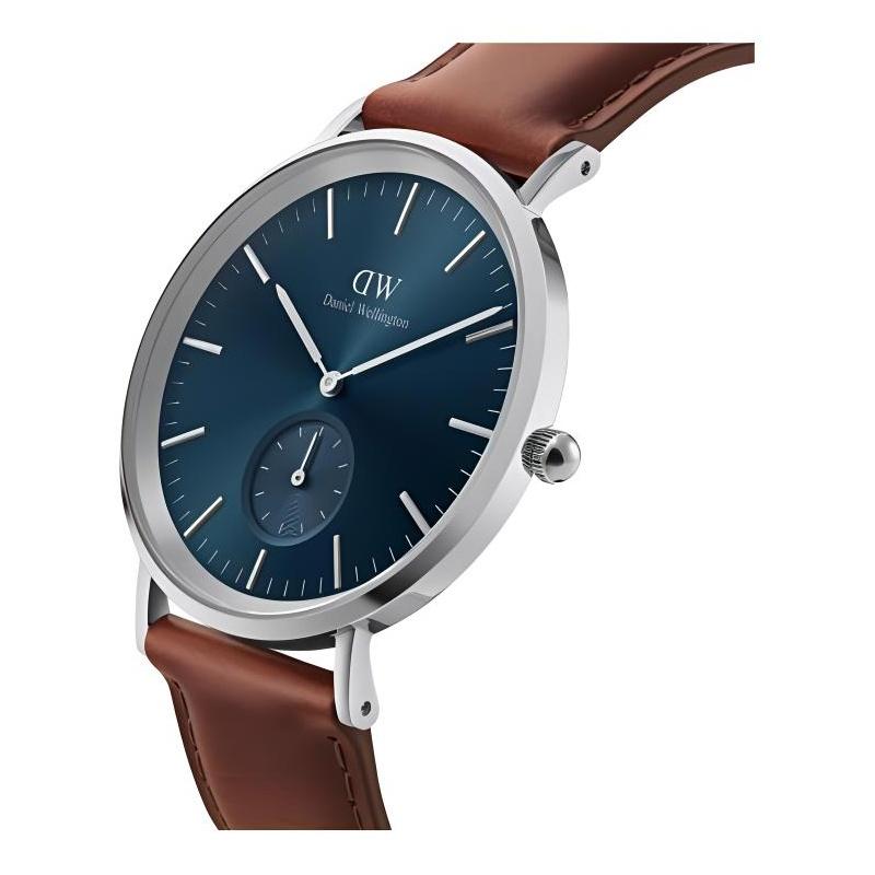 DANIEL WELLINGTON Часы Кварцевый механизм Кожаный ремешок 40 мм Синий циферблат Мужские часы Водонепроницаемые 30 метров Модный стиль ADW00100709