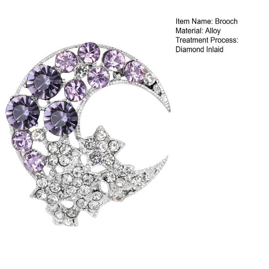 Temperament Moon Star Brooch Crescent Moon Brooch Pin Suit Pin Sparkling Half Moon Rhinestone