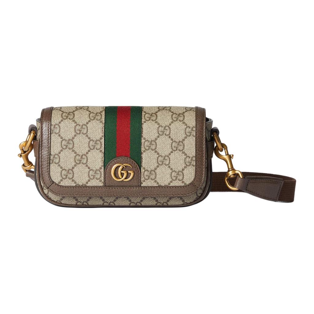 Gucci Мини-сумка через плечо Supreme Double G со съемным регулируемым плечевым ремнем, из канвы и кожи, мужская, бежево-черная 795466-FABIA-9741