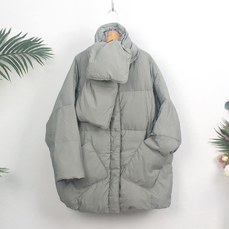Женское белое утиное пуховое пальто Зимняя мода Женский шарф Куртки большого размера с круглым вырезом Свободные утолщенные парки Теплая верхняя одежда