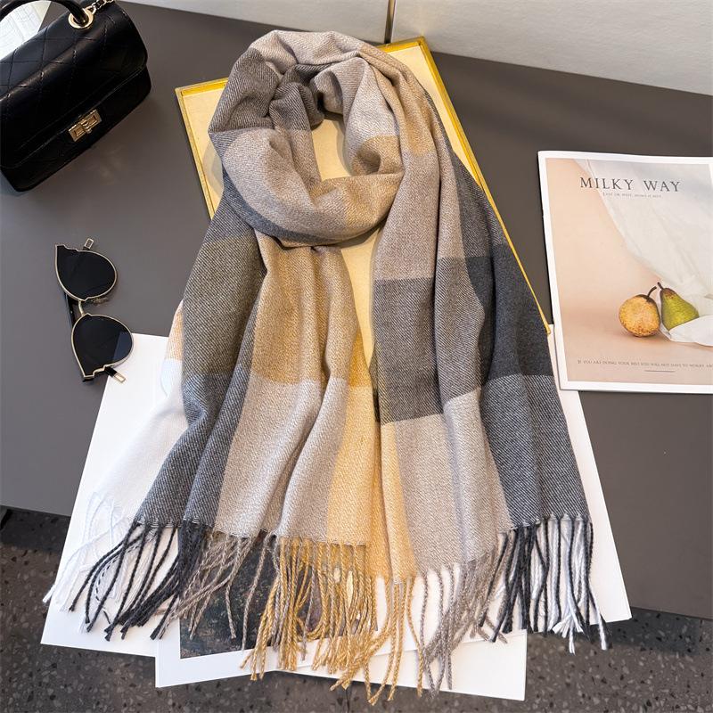 New Winter Fashion Plaid Scarf for Women Men Classic Warm Chunky Soft Cashmere Feel Scarves Match Overcoat Knitted Shawl