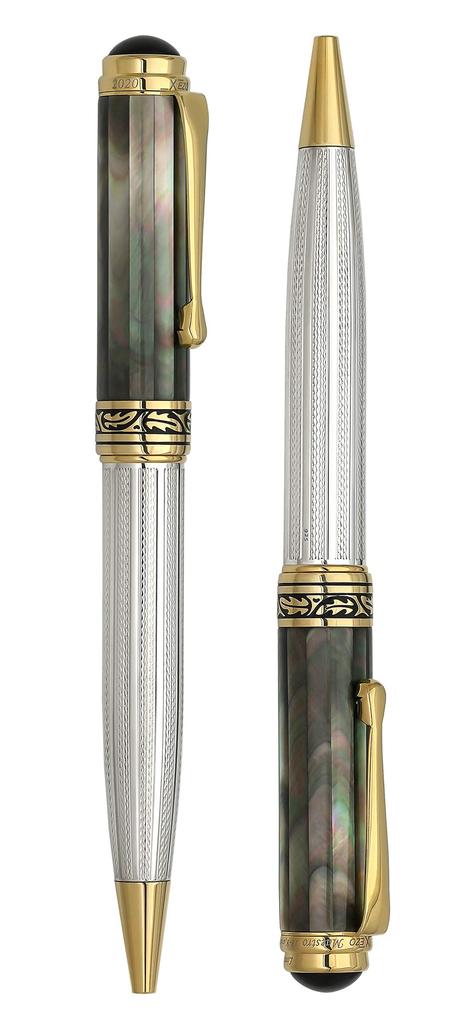 All Xezo Maestro Solid 925 Sterling Silver and Serial Ballpoint Pens with Handmade Black Mother of 18K Gold Inheritance Any 2 Pearl. Plated.