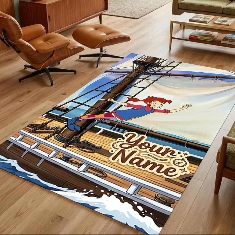 Pippi Customize Your Name Floor Mat Perfect for Foyer Balcony Playrooms Game Room Antislip Carpet Anime Office Decor Perfect Gift for Friends & Family