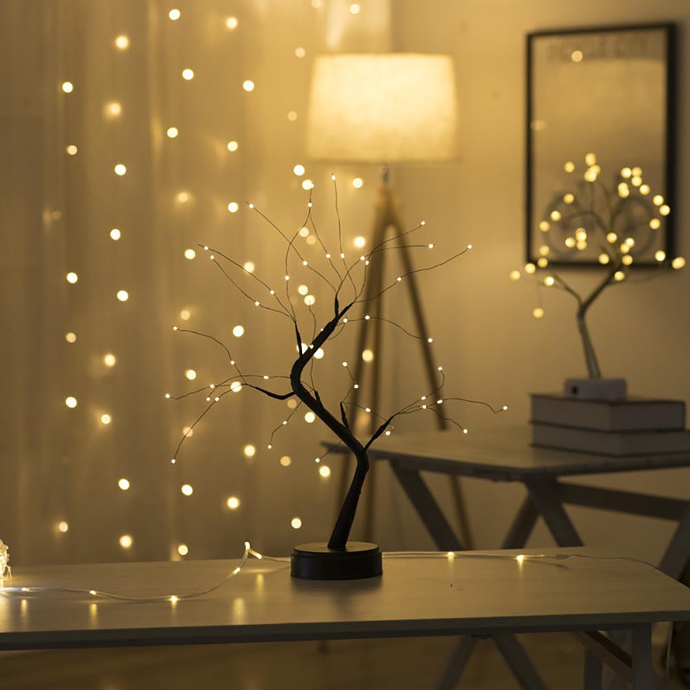 Сказочный свет, лампа в виде дерева духа, блестящая лампа в виде дерева, светодиодная мини-елка с батарейным питанием/USB, теплый свет, жемчужный звездный ночник