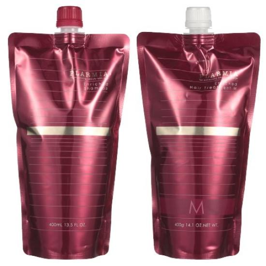 Milbon Plarmia Enriched Shampoo 400mL + Treatment M 400g Refill Set
