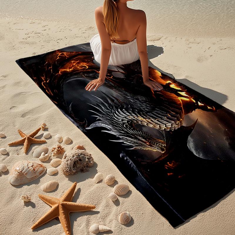 Golden Dragon Circle Beach Towel, Super Soft Microfiber, Gift for Her/Him, Birthday, for Pool, Beach, Travel, Home Decor Fan gifts