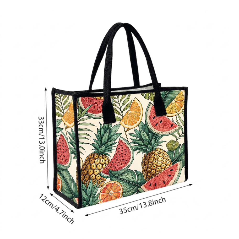Tropical Fruit Printed Tote Bag for Daily Shopping Travel Portable Large Capacity Casual Women Handbag