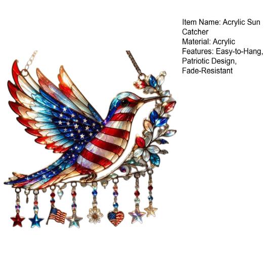 yangyizhi Patriotic Hummingbird Sun Catcher, 250th Anniversary Fourth of July Bird Decoration, Stars And Stripes Suncatcher for Window Porch