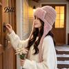 Winter Outing Accessories Women Trapper Hat, Wool Blend Knitted Hat with Ear Flaps, Fuzzy Trim, Warm Knit for Cold Weather Hiking Skiing Outdoor Caps
