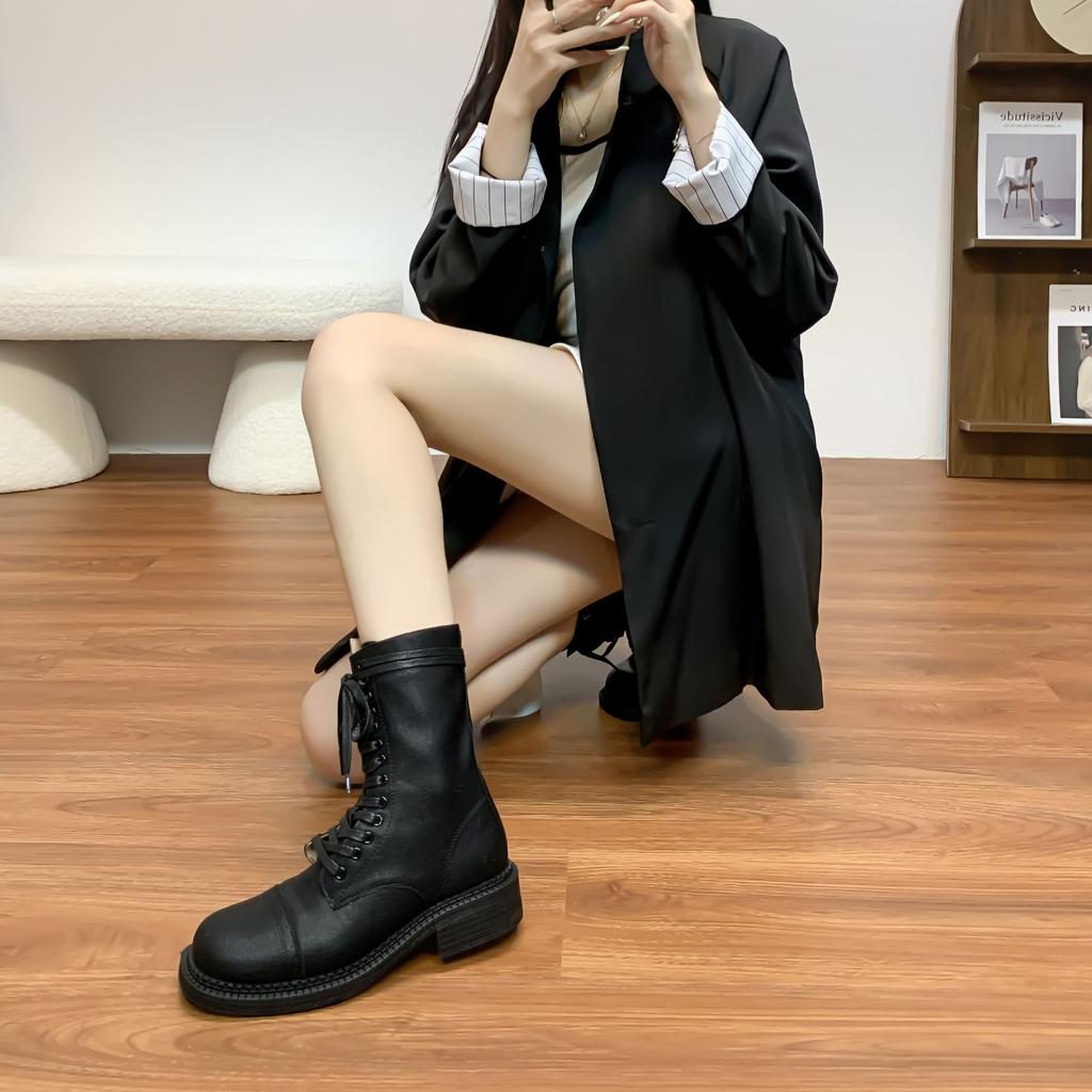 Grape Mother Winter New Knight Boots Comfortable Round Head Wear Platform Martin Boots Front Lace-up Cool Women's Boots