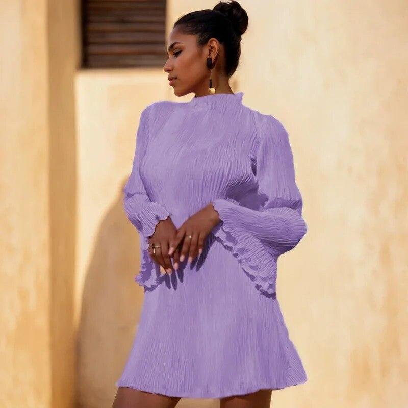 2023 расклешенное плиссированное сексуальное платье с длинными рукавами, женское полуводолазка с запахом, бедра, платья, элегантное короткое платье Y2k, одежда 29765