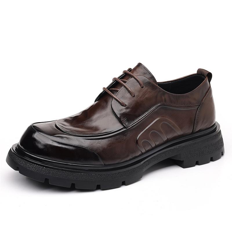 Верхний слой коровьей кожи Высококачественная повседневная мужская обувь Натуральная кожа Деловая формальная кожаная обувь Легкая роскошь Толстая подошва Мужские туфли с большим носком