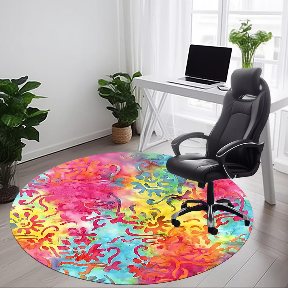 1pc Tie Dye Pattern Chair Carpet for Office, Round Non Slip Durable Large Size Office Carpet, Suitable for Office