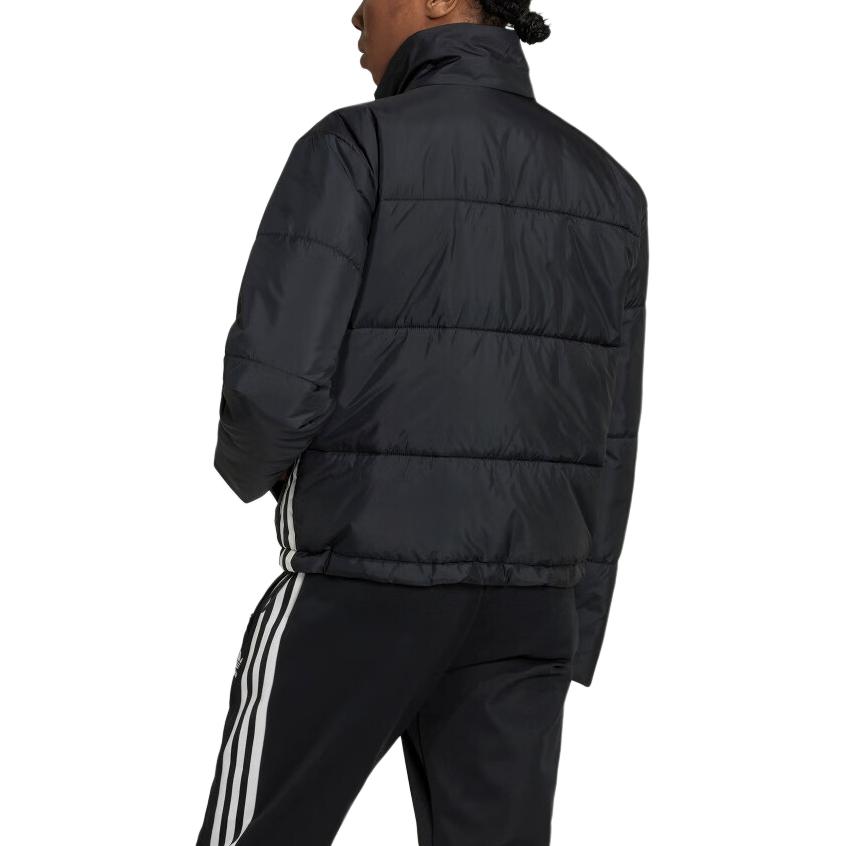 adidas Оригинальная женская куртка с трилистником и полосками по бокам, логотипом и принтом на молнии, черная HM2613