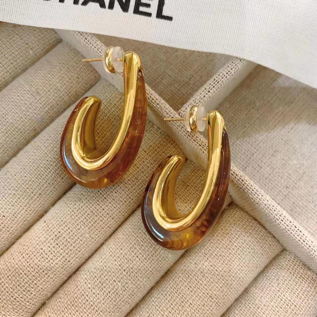 Maillard Earrings C-Ring Brown Design Sense Premium Ring Earrings Light Luxury Spring And Summer