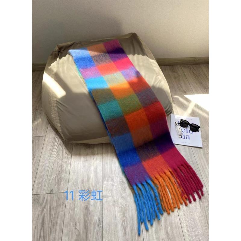 Plaid Scarf Women's Atmosphere Warm New Dry Rose Powder Autumn and Winter White Soft Fringed Shawl Scarf