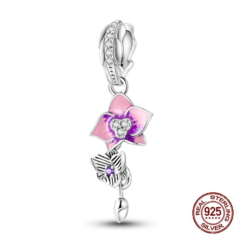 925 Sterling Silver Butterfly Tulip Iris Flower Charms Beads Fit 925 Original Bracelets Fine DIY Valentine Jewelry Gifts