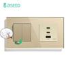 BSEED 1/2Gang Mechanical Light Switch 1Way With Fast Charging 65W USB C Socket Dual Typc-c Ports Glass Frame EU Standard