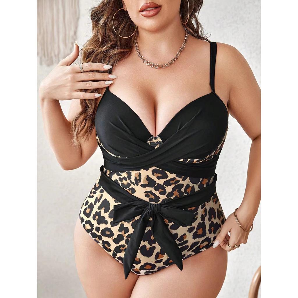 2024 New Women's Large One Piece Bikini Nylon Hard Wrap Chest Strap Printed Women's Swimwear